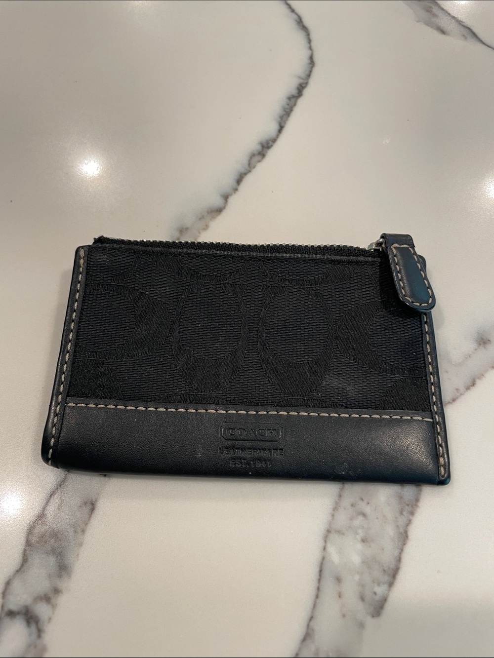Coach Black Leather and Canvas Zip Card Wallet